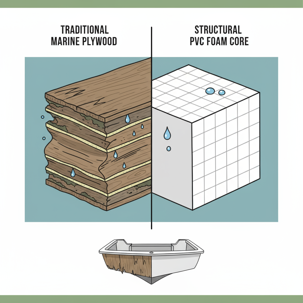 marine plywood vs structural pvc foam core التطبيقات البحرية الخشب الرقائقي مقابل الهيكلي اللب الأساسي من رغوة pvc