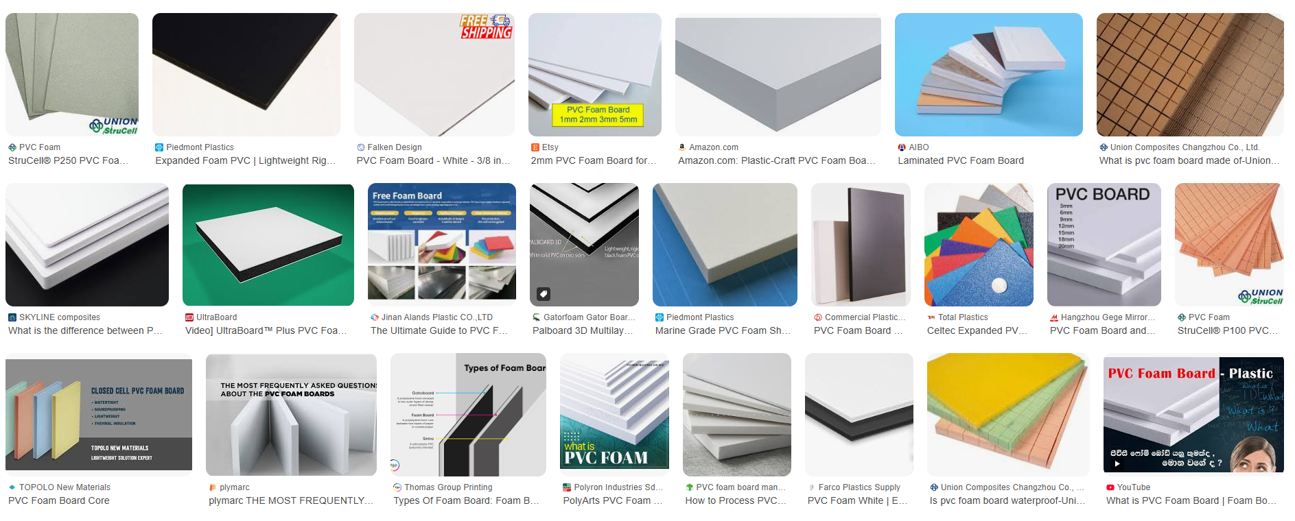 검색 엔진에 'PVC 폼 BOARD'라는 키워드를 검색하면 다양한 PVC 자료가 많이 표시됩니다. 사진에서 이러한 검색 결과는 모두 보드 모양의 구조로 보이지만 실제로는 적용 시나리오, 기계적 특성 및 재료가 매우 다릅니다. 주의 깊게 연구하지 않으면 이러한 제품을 동일한 이름으로 혼동할 수 있습니다.