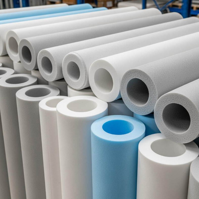 해양 적용 및 산업 시스템의 부력, 열 보호 및 도관 응용 분야를 위한 정밀 가공된 경질 PVC 폼 튜브 및 단열 슬리브의 이미지.