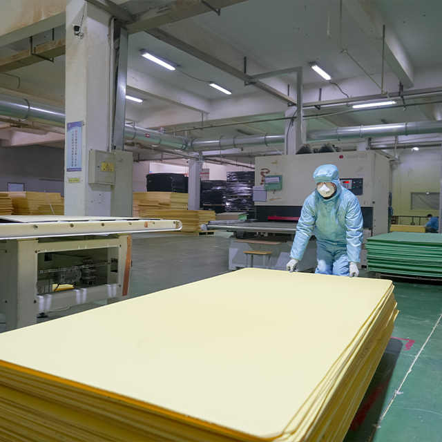 Quality control inspection of P60 PVC foam sheets in UNION factory