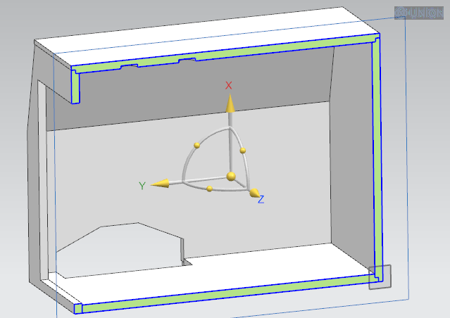 Wireframe of a frameless insulated body showing panel joints between walls, roof and floor